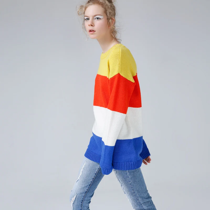 Toyouth Color Block Thick Pullover Knitted Sweater Women Winter Female Tricot Jumper Pull Femme | Женская одежда
