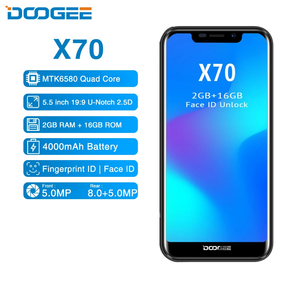 Doogee X70 мобильный телефон Android 8 1 смартфон MTK6580A четырехъядерный 2 Гб 16 Двойная