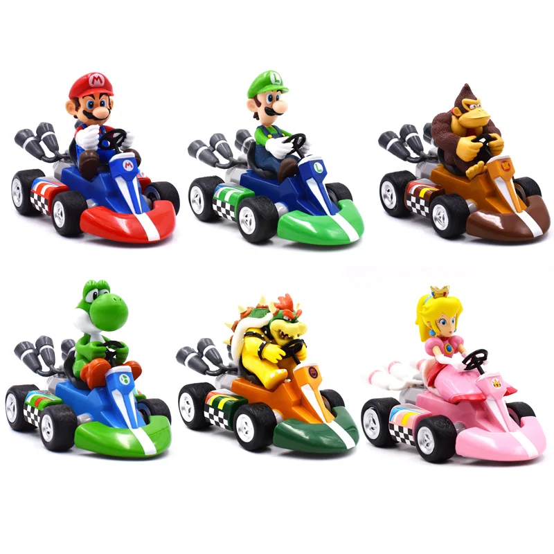 Аниме Mario Bros Kart Pull Back машинки фигурки 13 см Марио Луиджи Йоши динозавры Ослик Конг Bowser принцесса жаба ПВХ Figma