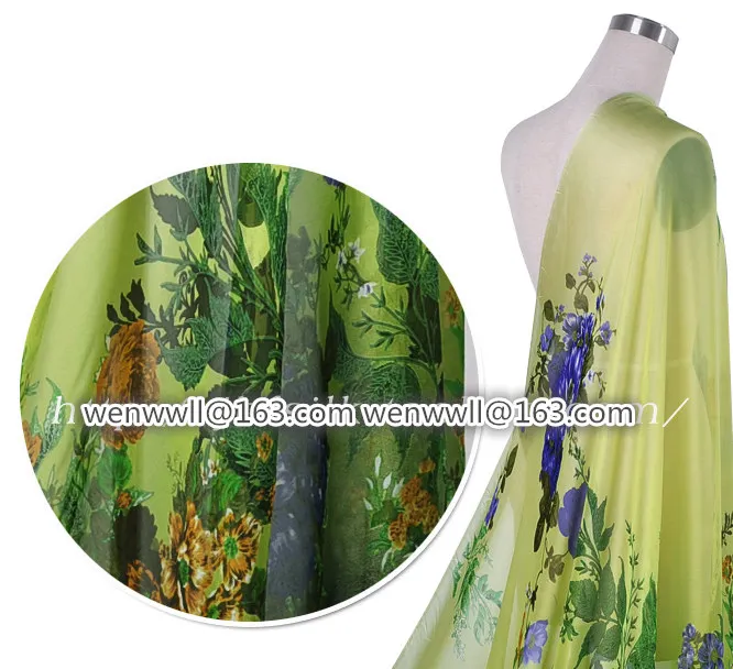 High quality Designer 100% pure natural mulberry silk chiffon fabric orange green and gray flower 1meter X148 | Дом и сад