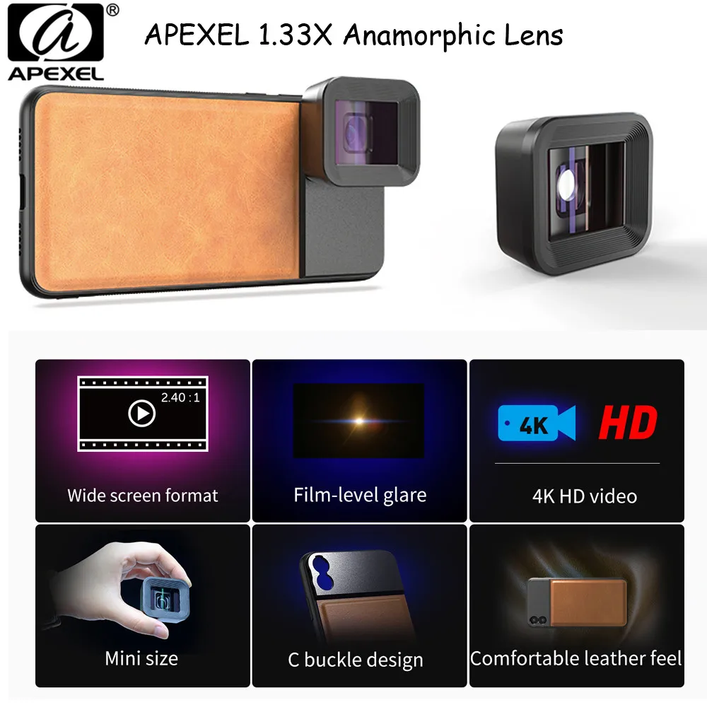APEXEL Anamorphic объектив 1.33x широкоэкранный видео широкоформатный фильм мобильного