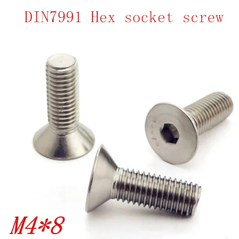 50pcs/lot DIN7991 M4*8 m4x8 A2 stainless steel Hex socket flat head countersunk screw | Обустройство дома