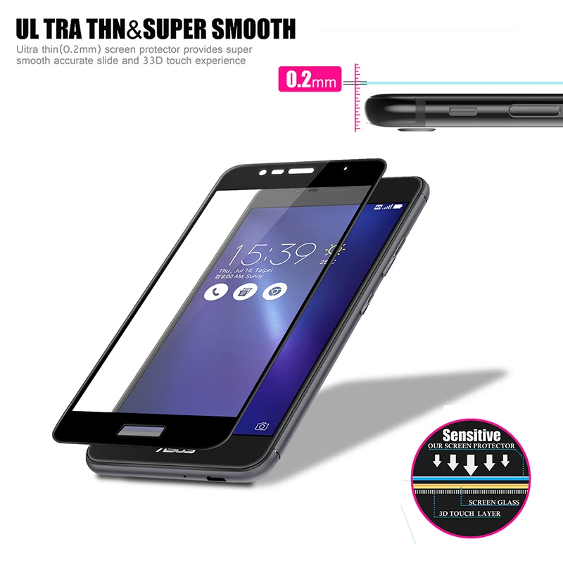 Color Tempered Glass Full Cover Screen Protector For Asus Zenfone 3 ZE520KL Max ZC520TL 4 Laser Live ZB501KL ZC553KL ZE552KL