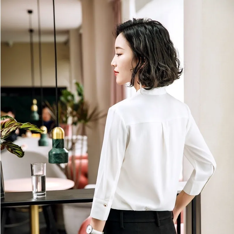 Новые белые блузки и рубашки на весну лето 2019 модная Повседневная Блузка с