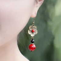 new arrivals women earring copper alloy flowers red bead pendant vintage jewelry accessories girl brinco drop earrings bd80