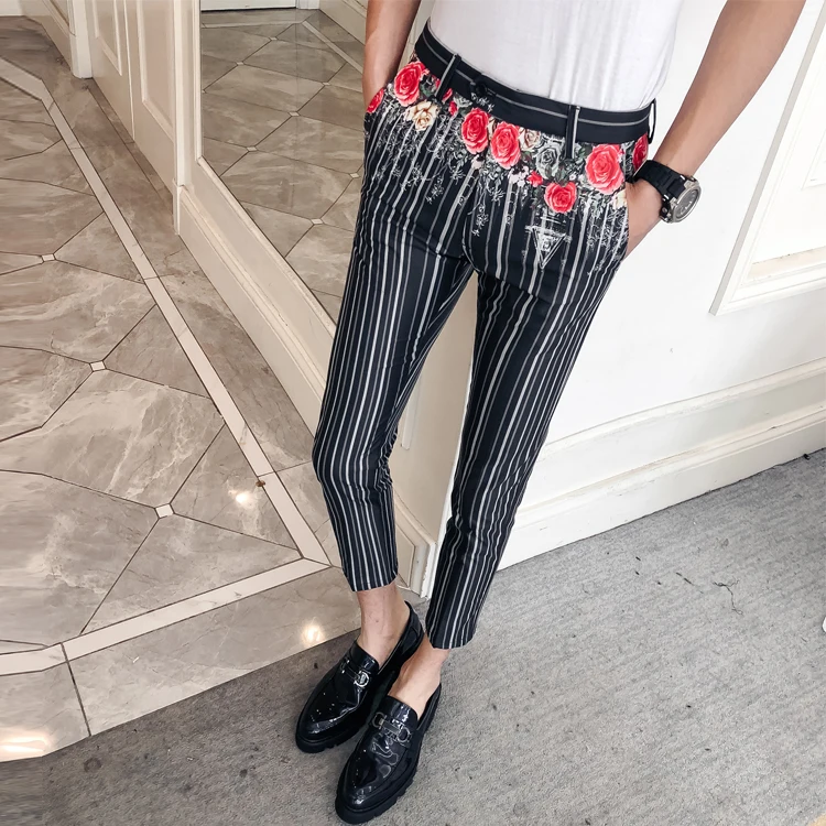 Брюки с цветочным принтом мужские модные Pantalon Homme Slim Fit вечернее платье 2019 брюки