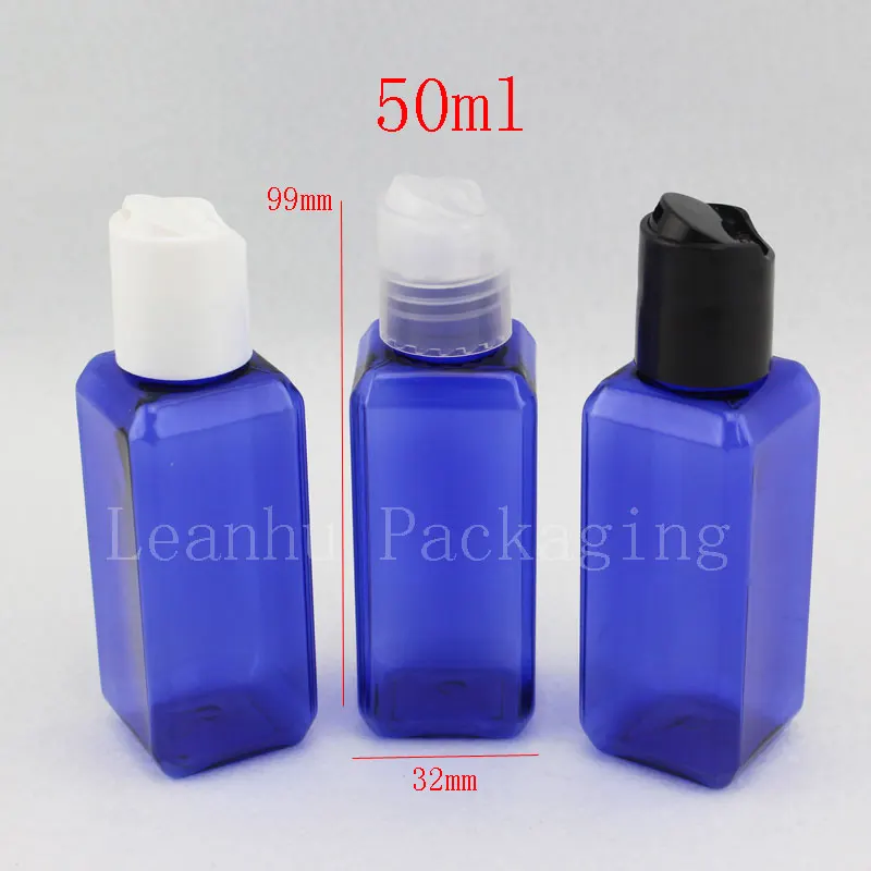 

50X50 мл пустая синяя Квадратная бутылка для крема из ПЭТ с дисковой крышкой для косметического крема, контейнер с пипеткой, бутылка для эфирн...