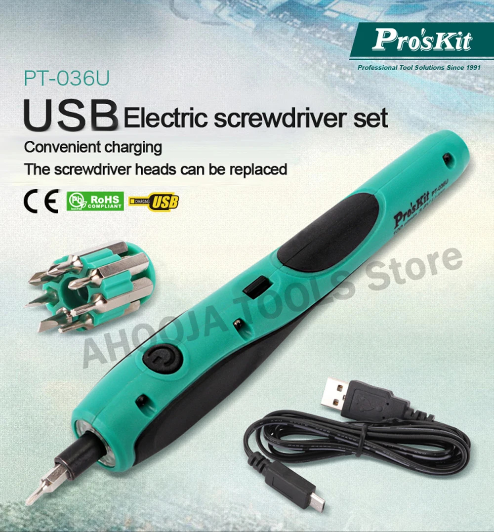 Pro'skit PT-036U USB литиевая батарея электродрель отвертка Аккумуляторная Беспроводная электрическая отвертка Ремонт ручных инструментов
