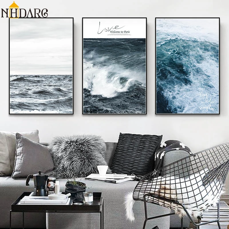 

Nordic Simple Fashion Seascape Love Quote Canvas Art Print Painting Poster Art Wall Pictures For Living Room Home Decor