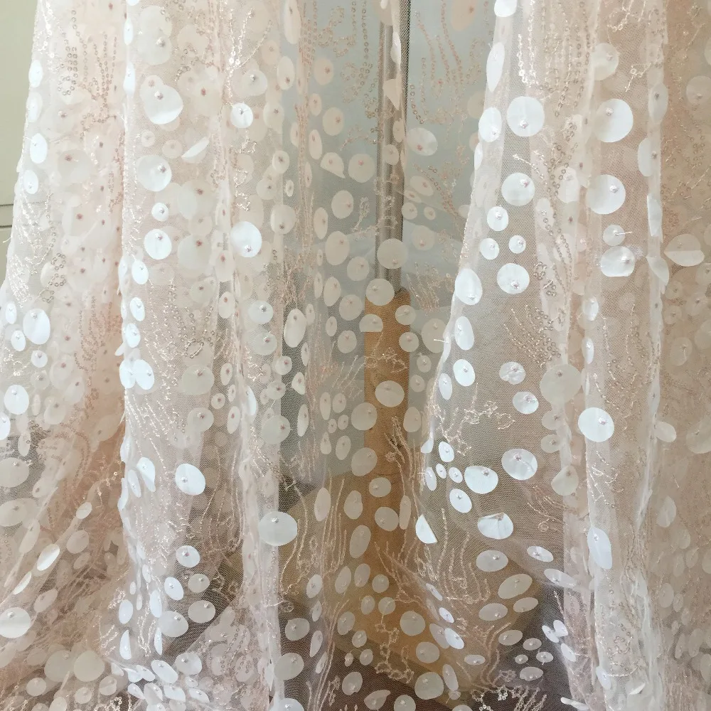 1 ярд Изысканная розовая 3D кружевная ткань с блестками и цветами Цветочная