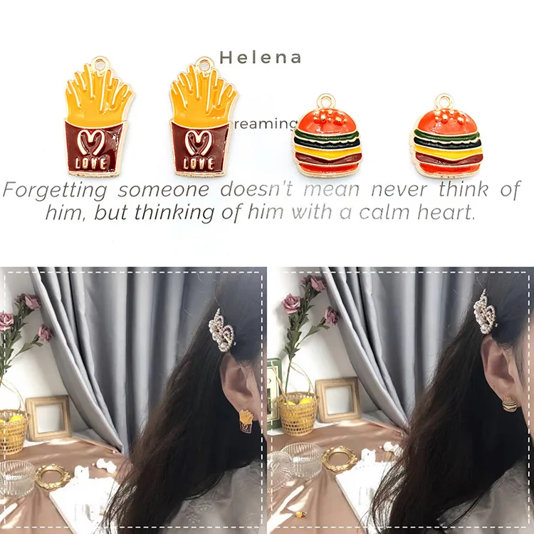 10pcs Fashion Jewelry Enamel Love French Potato Fries Chips Shape Charms Hamburger Pendant Earrings Handmade DIY Material | Украшения и