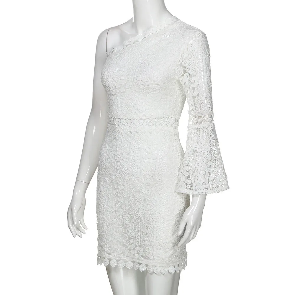 Женское винтажное мини платье с открытыми плечами кружевное праздничное длинным