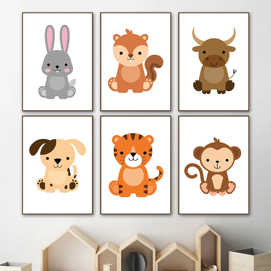 

Tiger Fox Rabbit Bear Dog Monkey Animal Nursery Wall Art Canvas Painting Nordic Posters And Prints Wall Pictures Kids Room Decor