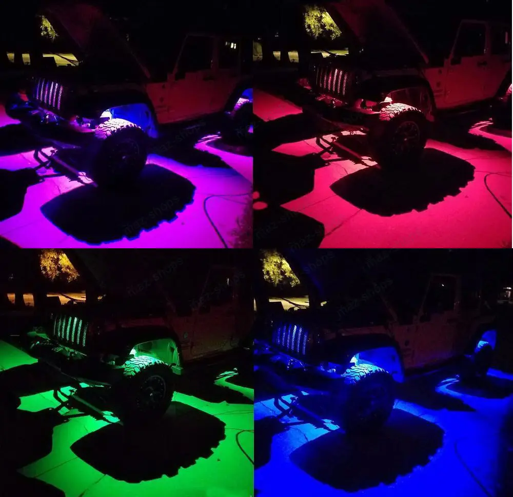 

4 Pods RGB Running Lights with Bluetooth Controller Remote Multicolor Neon LED Light Kit for Timing Music Mode Flashing