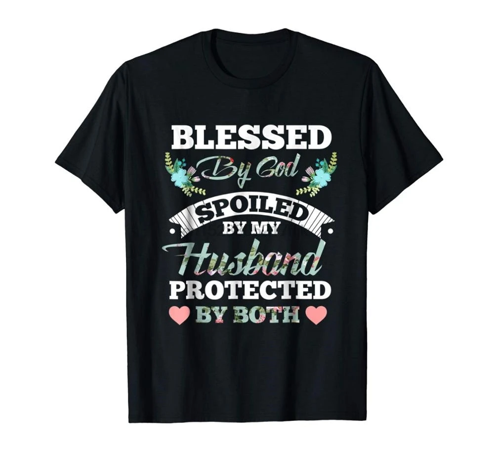 Мужская футболка с принтом Blessed By God черная защитой от моего мужа подарок на