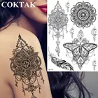 Женские временная татуировка COKTAK, черные водонепроницаемые наклейки с мандалой, цветами хны, индейцами и бабочками