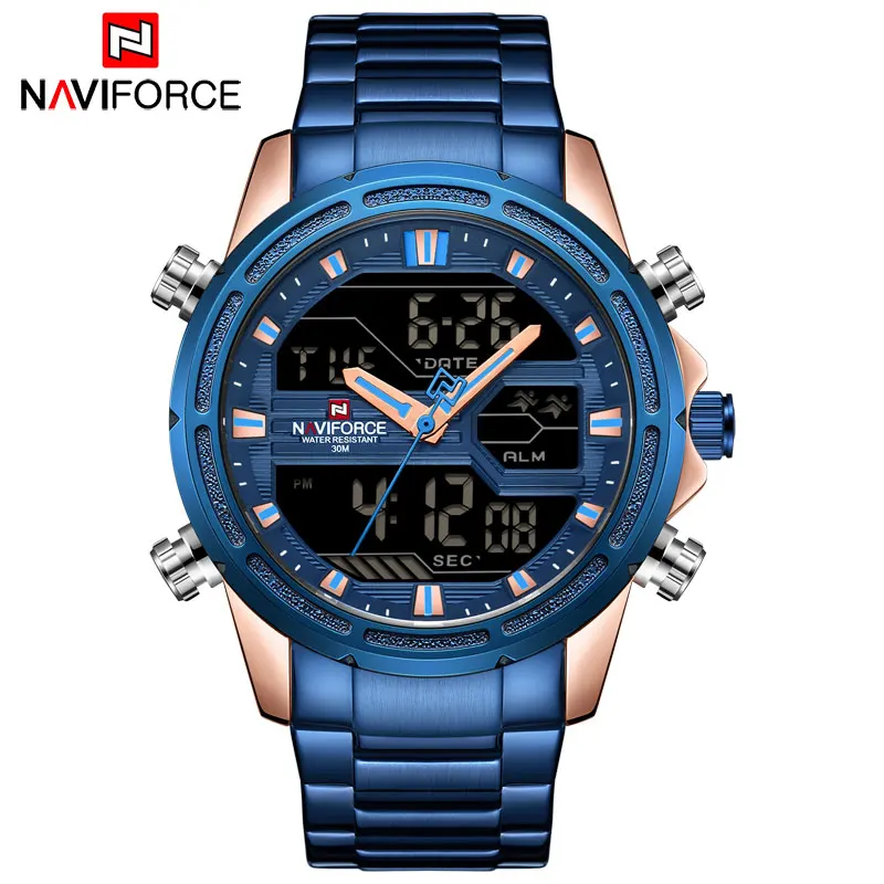NAVIFORCE Роскошные Брендовые мужские спортивные часы кварцевые светодиодный
