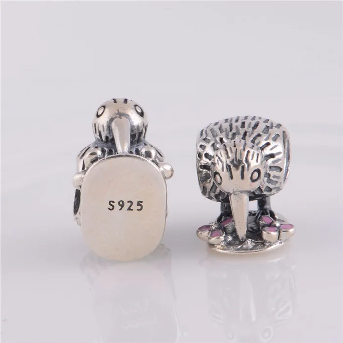 925 пробы Серебряная Розовая эмаль киви Птица Животное Очаровательная Бусина