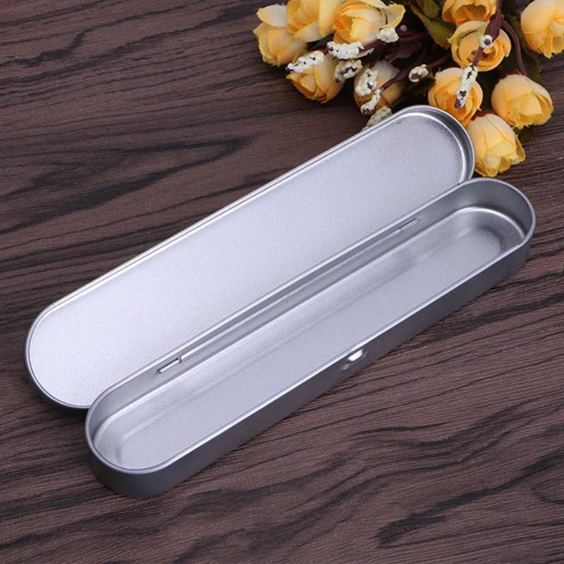 

Silver Tin Pencil Case Pen Storage Box Stationery Organizer School Office Use Metal Pen Holders Office Supplies