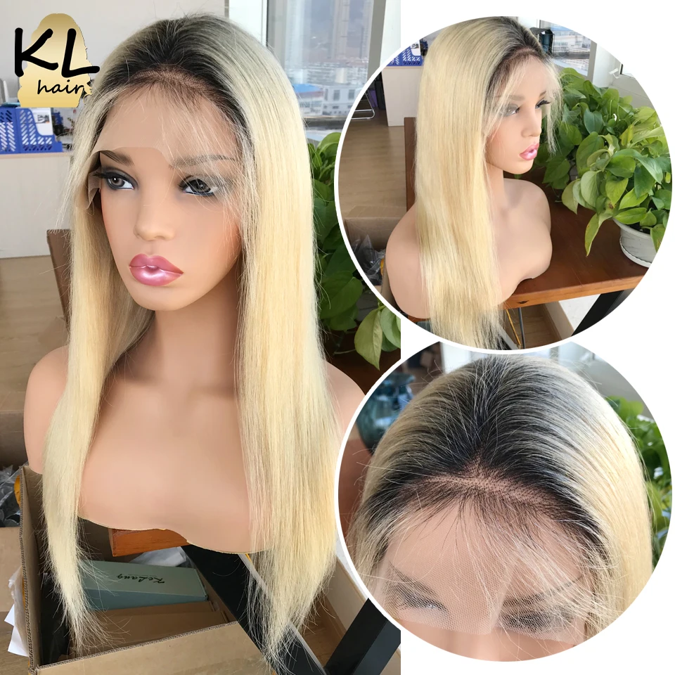 KL Hair кружевные передние человеческие волосы парики Омбре цвет 1b/613 прямые бразильские волосы remy блонд прозрачные кружевные парики с детскими волосами