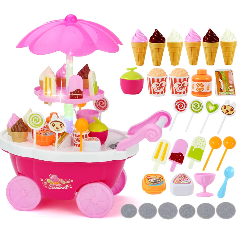 

39 Pcs Simulation Small Carts Girl Mini Candy Cart Ice Cream Shop Supermarket Barbecue Children 's Toys Playing Home Baby Toys