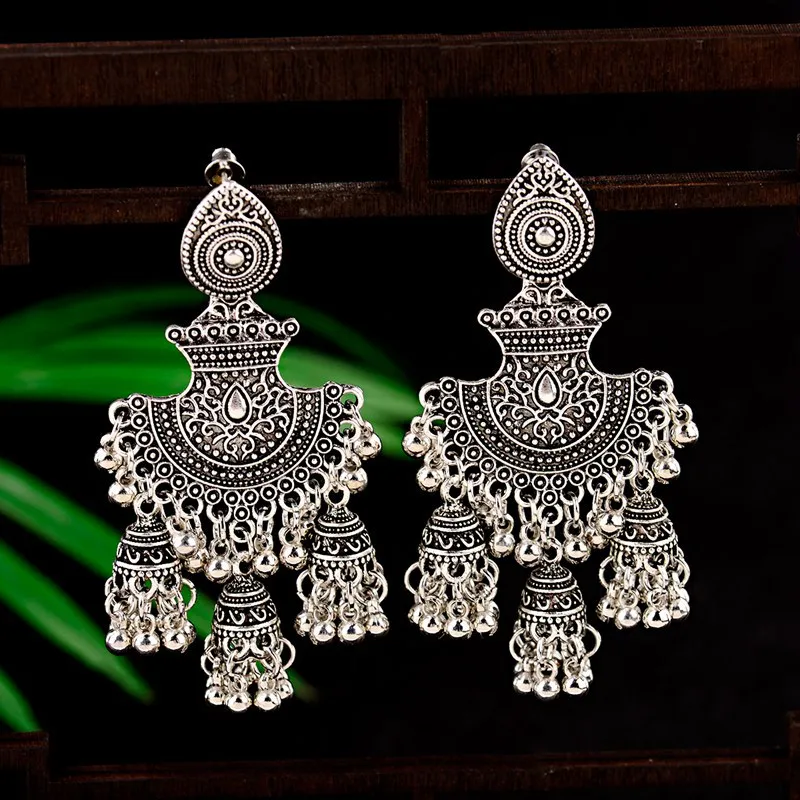 Серьги Jhumka в ретро стиле с египетскими колокольчиками и кисточками модные
