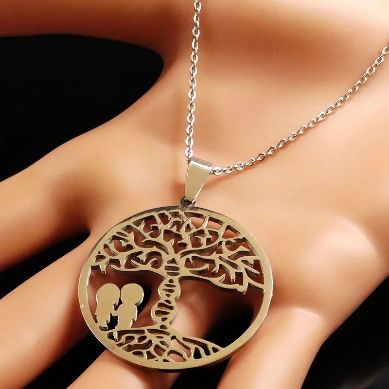 Серебряные ожерелья из нержавеющей стали, подвески для женщин Gene Tree of Life, ювелирные изделия cadenas hombre N18251