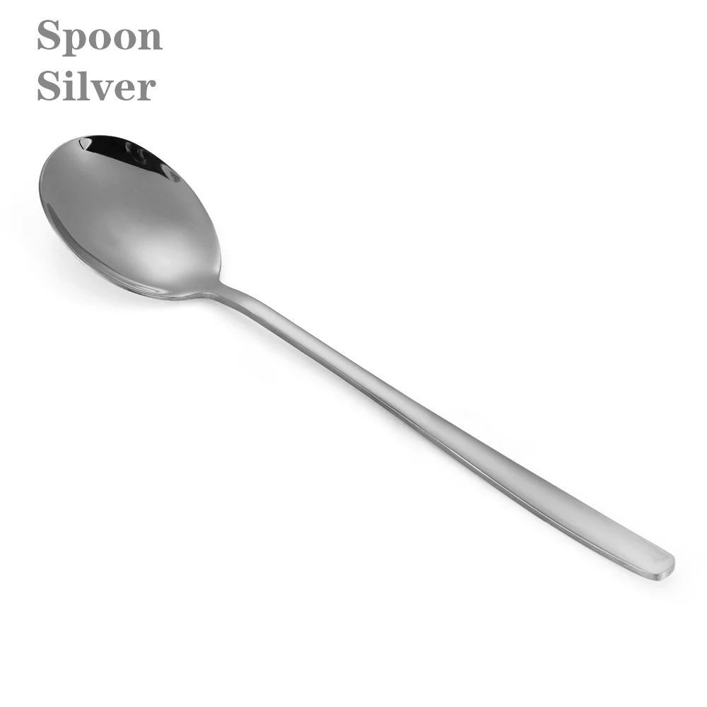 Spoon silver Радужные цветные ложки, вилка, совок для супа, ложки для чая и кофе, посуда из нержавеющей стали, столовые приборы - Цвет: Spoon silver
