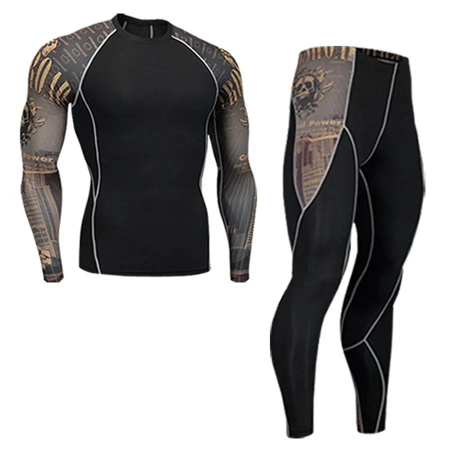 Suit 2 Мужские комплекты для бега, Спортивные Компрессионные костюмы, тренировочные футболки, одежда для спортзала, фитнеса, набор для бега, спортивная одежда, шорты для спортзала, костюм для фитнеса - Цвет: Suit 2