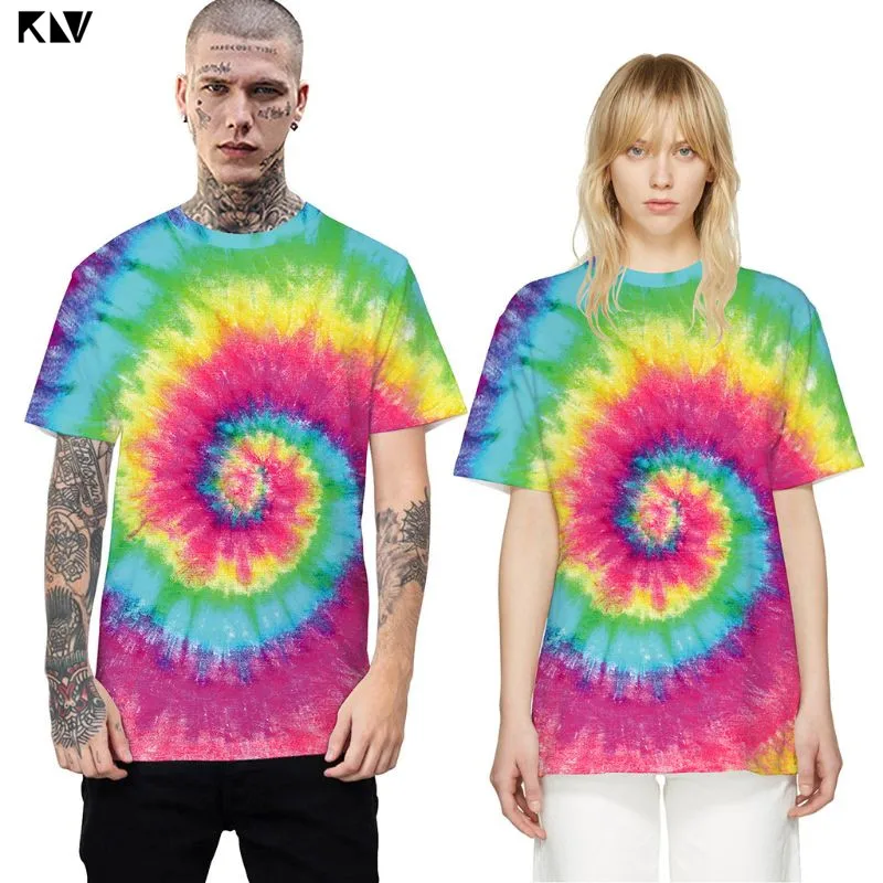 Летняя футболка KLV для пар с коротким рукавом и круглым вырезом радужная