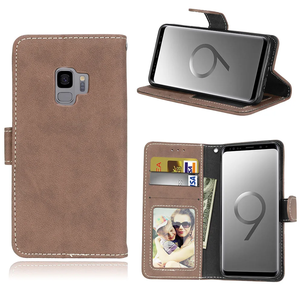 Beige Чехол для samsung Galaxy S9, S3, S4, S5, S6, S7, S8, винтажный кошелек, силиконовый, TPU, из искусственной кожи, флип-чехол для телефона samsung S9, чехол s - Цвет: Beige