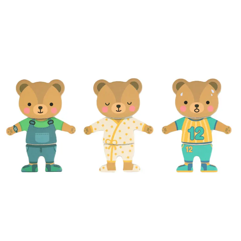 Деревянный пазл игры магнитный мультяшный медведь сменная одежда детский