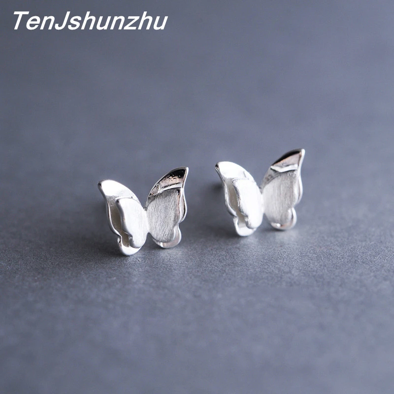 Женские серьги гвоздики в форме бабочки серебристого цвета|butterfly stud earrings|stud