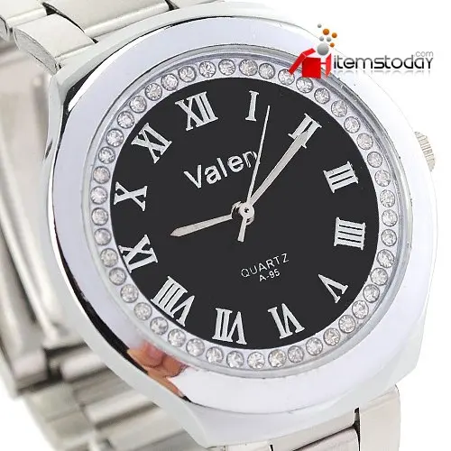 Black Case Roman NO. White Crystal Men Quartz Wrist Watch Silver Stainless Steel Bracelet New Luxury IW3056 | Наручные часы