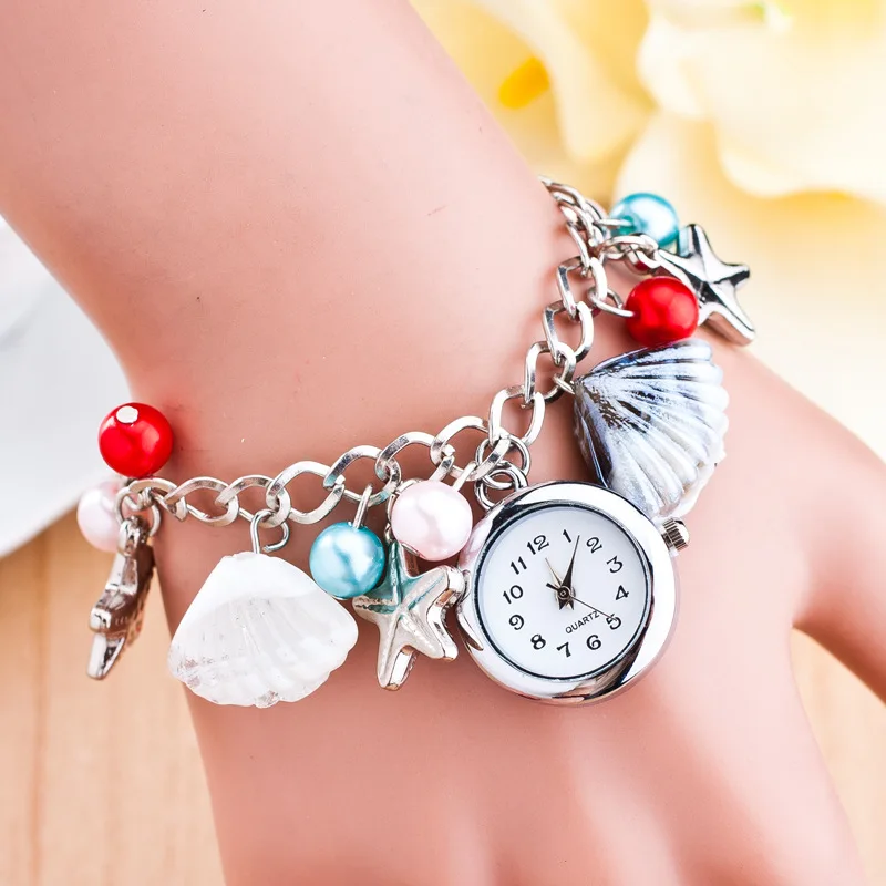 A Reloj Mujer женские кварцевые часы с жемчужным браслетом стильные часы в пляжном стиле студенческие женские часы подарок для девушек дропшиппинг - Цвет: A