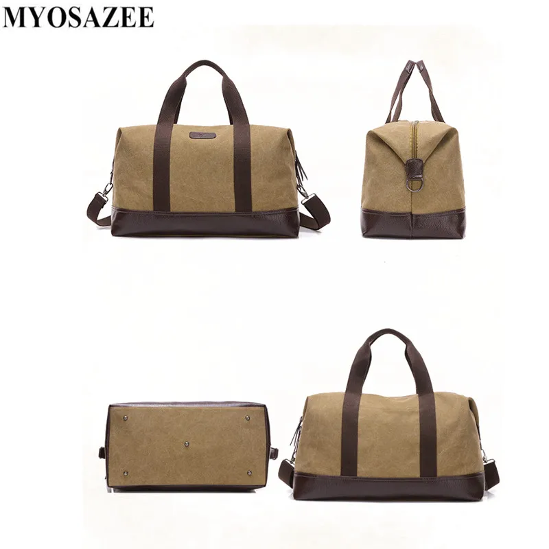 

MYOSAZEE Men Vintage Canvas Men Travel Bag Large Capacity Handbags Women Weekend Carry On Luggage & Bags Leisure Duffle Bag
