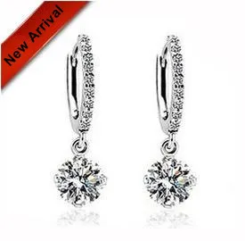 

New arrival hot sell shiny cubic zircon 925 sterling silver ladies drop earrings jewelry wholesale drop shipping