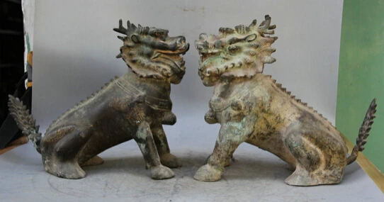JP S0524 14 &quotСтарый Китайский Бронзовый животных Kylin изгнать Чи-лин Qilin скульптура