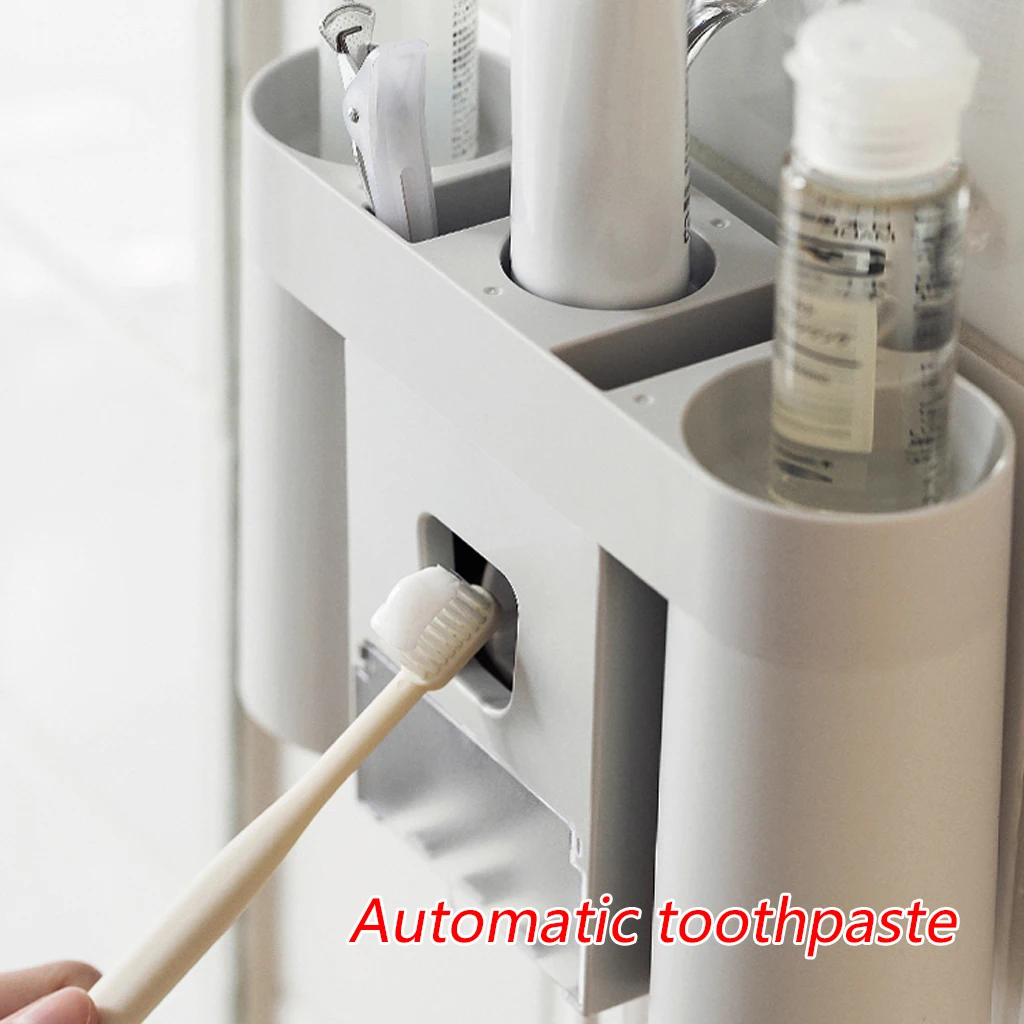 

2019 New Wall-Mounted Toothbrush Holder Punch Free Automatic Toothpaste Dispenser Suction Wall Toothbrush Storage Shelf