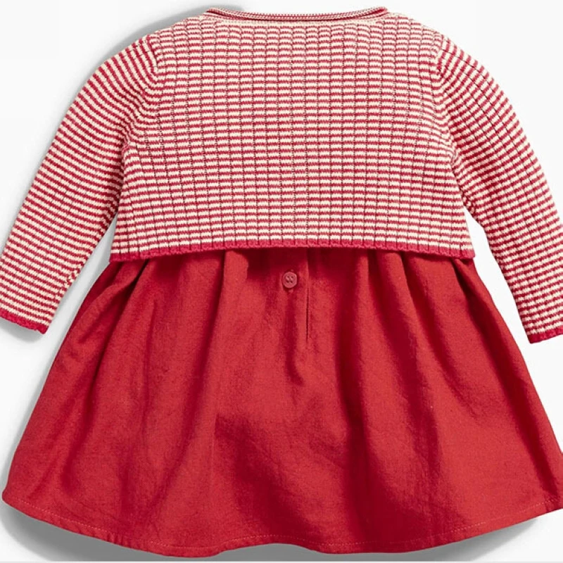Платье для маленьких девочек красный вязаный свитер кардиган + Хлопковое платье
