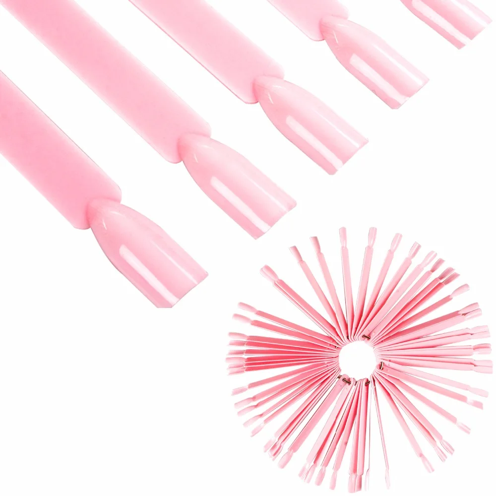 

50pcs Pink Nail Art False Tips Practice Display Color Chart Acrylic UV False Nail Tips Manicure DIY Fake Stickers