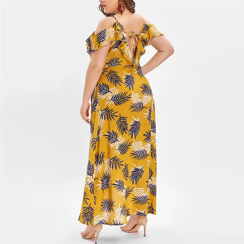 Женское богемное платье с оборками повседневное летнее размера плюс v образным