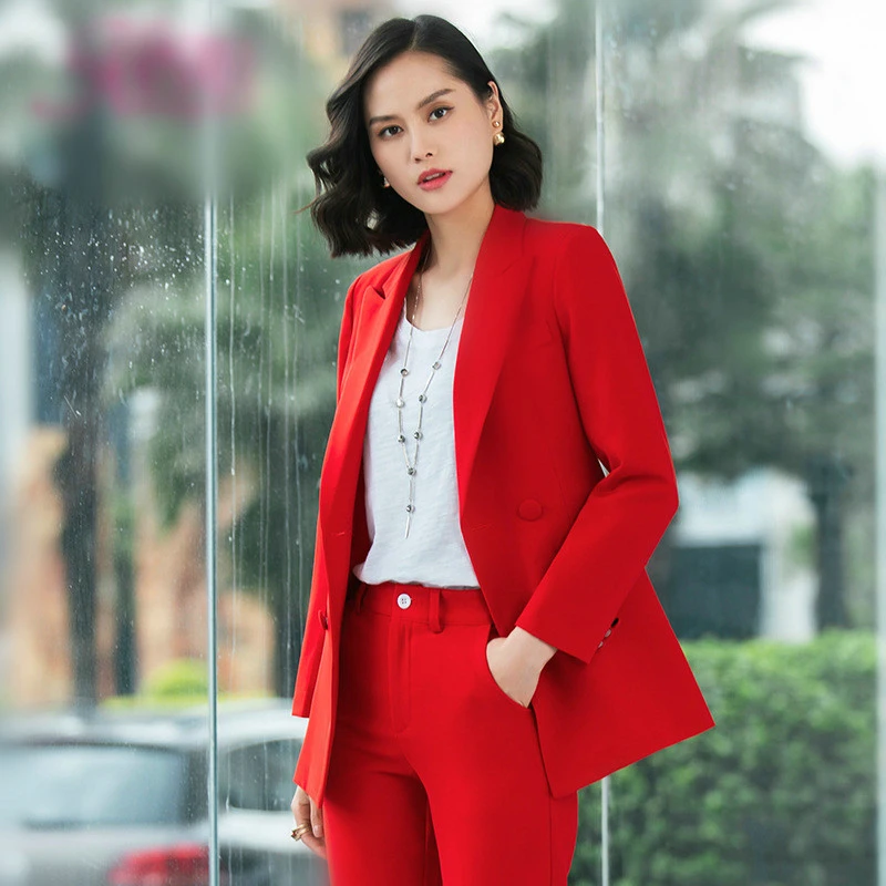 Официальный Элегантный женский Блейзер брючные костюмы офисный брючный костюм