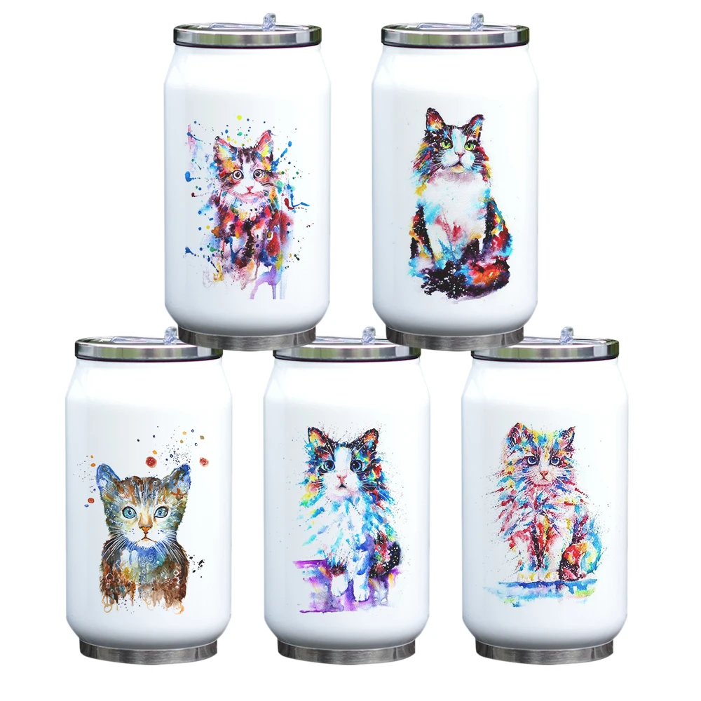 Cute Cat Cup Coke Water Thermos термос из стали с вакуумной изоляцией и соломинкой уникальный