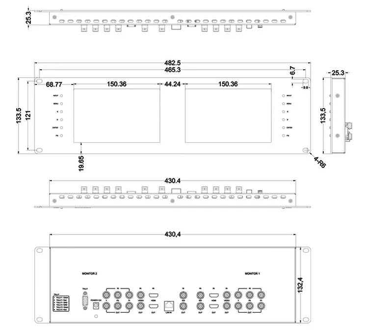 Lilliput RM-7028S 3RU Rack мониторы с двумя " ips экранами, просмотр HDMI, SD, HD и 3G-SDI видео на 3RU rack monitor