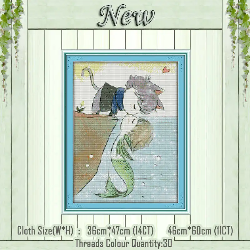 love of fish and cat Маленькая Русалочка Мультфильм diy картина Счетный напечатанный на холсте DMC 14CT 11CT китайский вышивка крестиком наборы для вышивания - Цвет: love of fish and cat