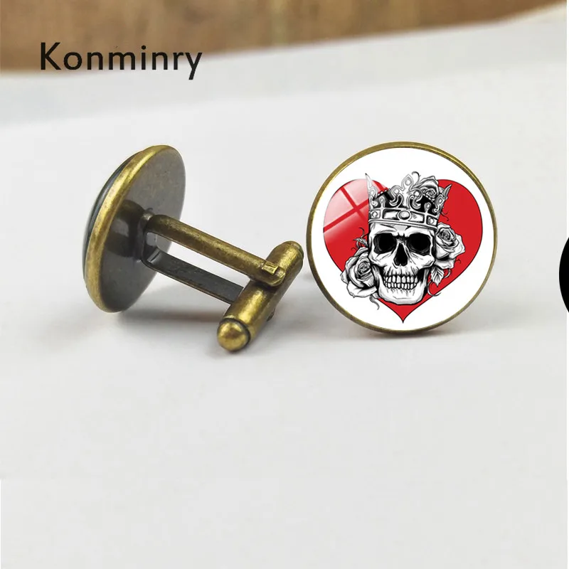 Модные мужские Запонки Konminry с черепом в виде скелета, красного и черного цветов, подвески, купольная рубашка, вечерние, серебряные, бронзовые, черные ювелирные изделия - Окраска металла: bronze