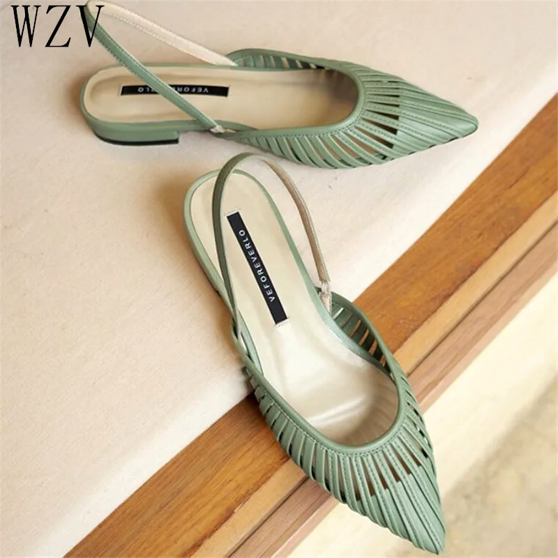 Женские босоножки на плоской подошве с острым носком без шнуровки ремешком