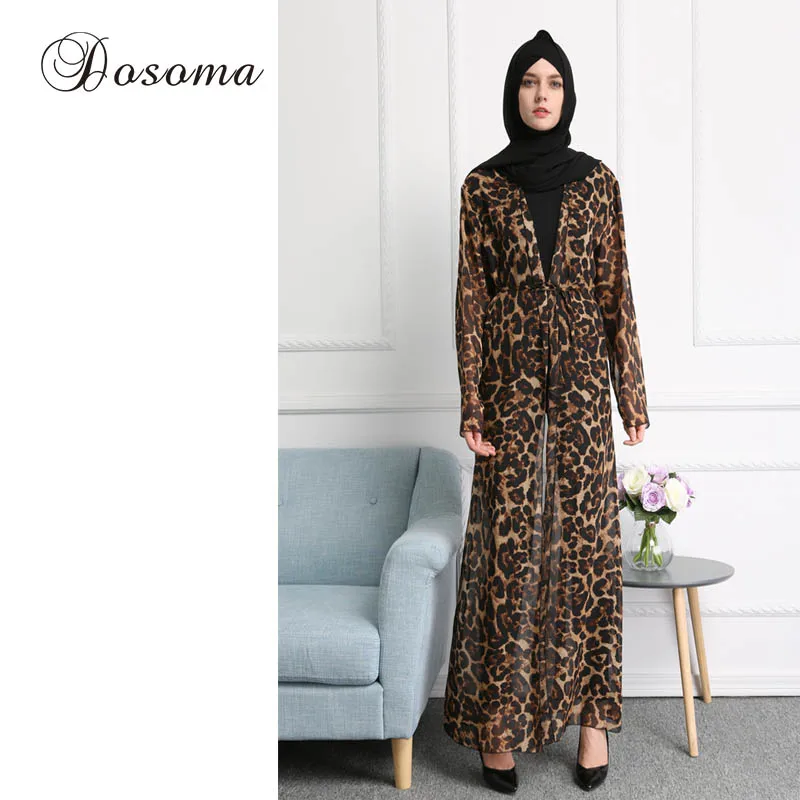 Мусульманское длинное Абаи леопардовое платье Повседневное Бурка Для женщин