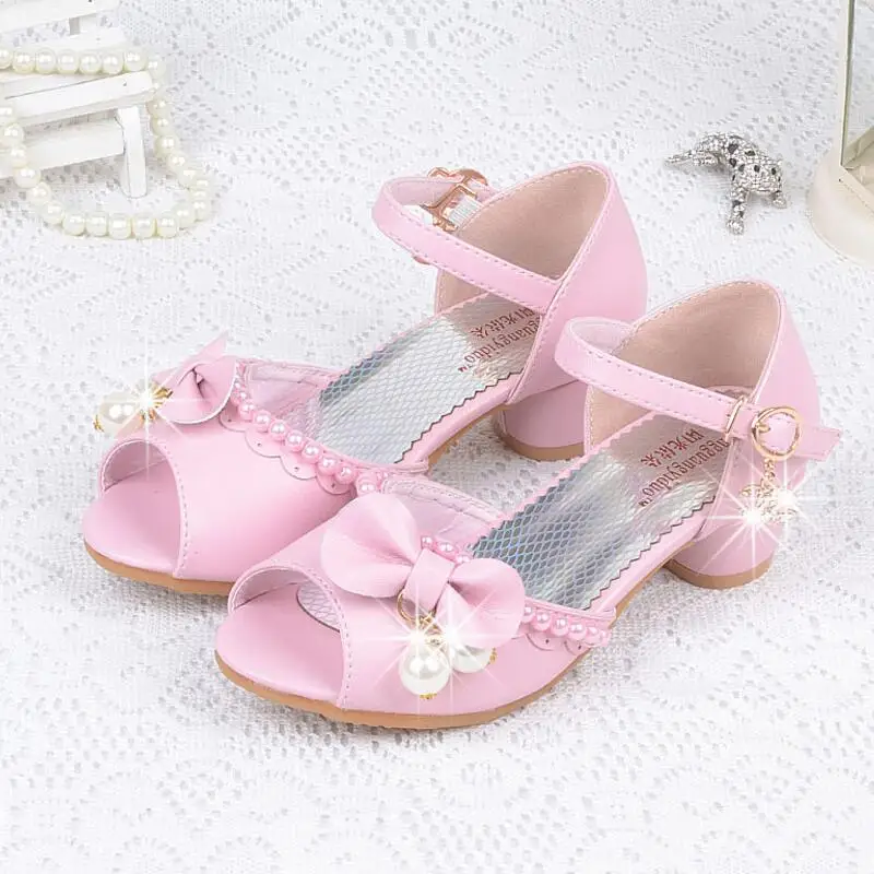 Новинка детские сандалии принцессы свадебные кожаные туфли с жемчугом для
